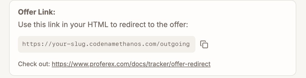 The Offer Link box with the link and its copy button outlined