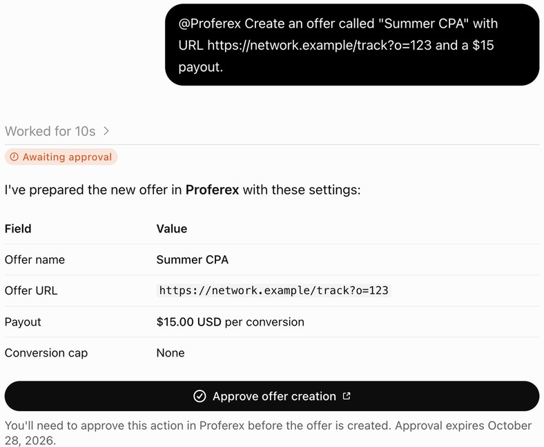 ChatGPT showing Awaiting approval for the Summer CPA offer with an Approve offer creation button