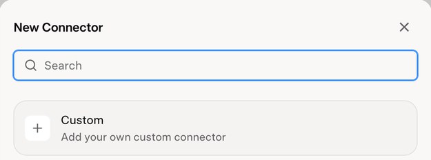The Grok New Connector dialog with the Custom option