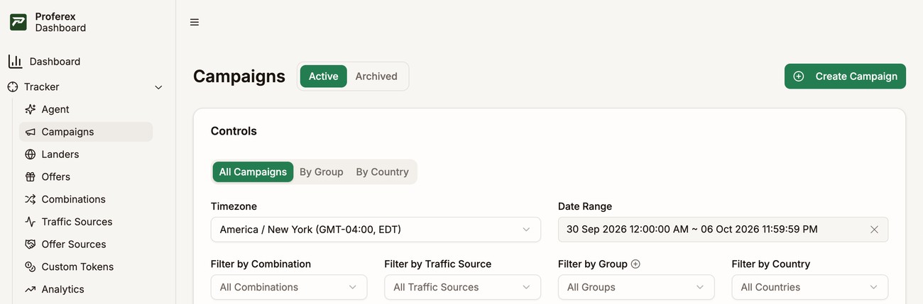 Campaigns in the sidebar and the Create Campaign button on the Campaigns page