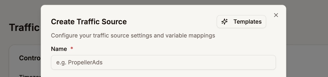Templates button in the Create Traffic Source form
